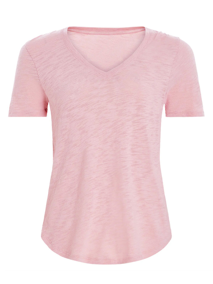 ATM Slub Jersey Classic Short Sleeve V-Neck Tee in Rose Pink Product Shot 
