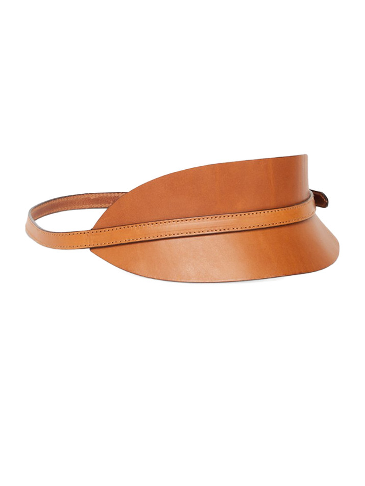 OTTOD'AME Asymmetric Leather Belt in Tan