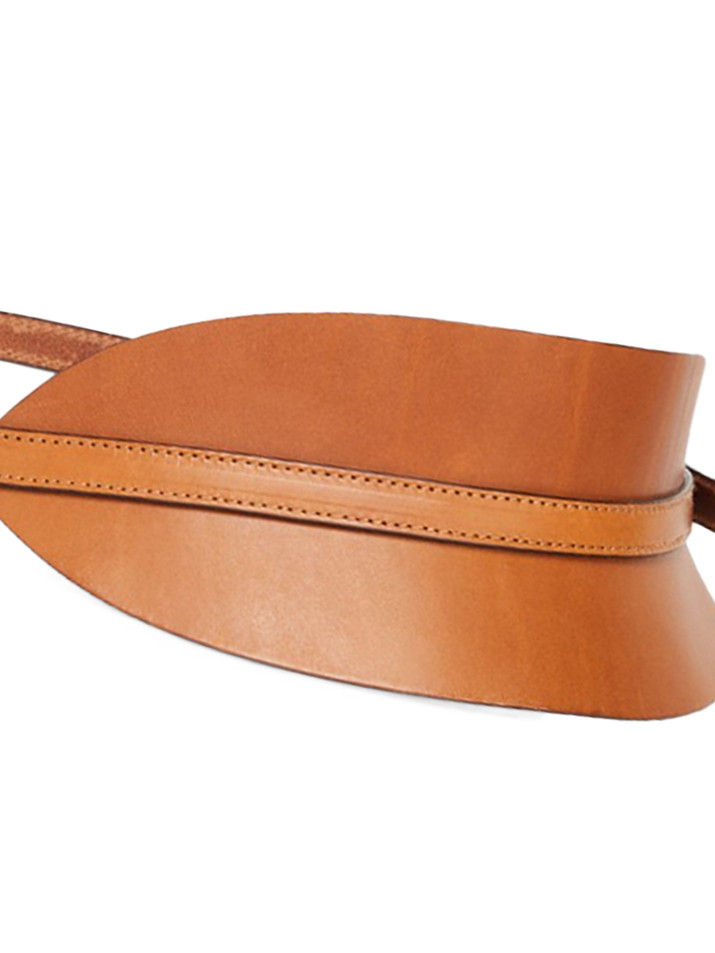 OTTOD'AME Asymmetric Leather Belt in Tan Details