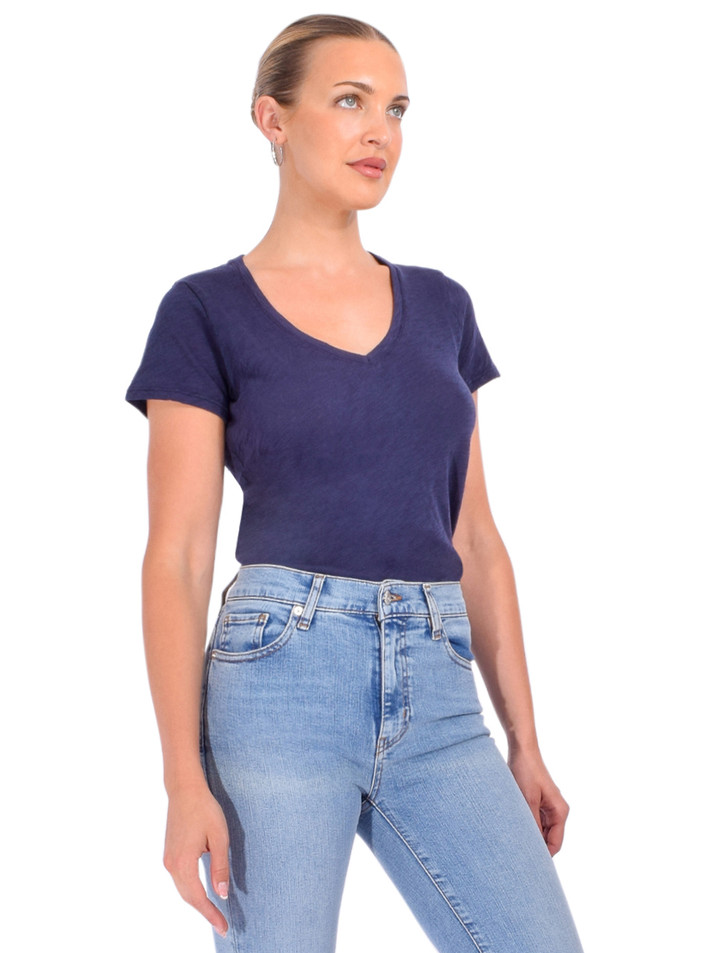 ATM Slub Jersey Schoolboy V-Neck Tee in Midnight Side View 