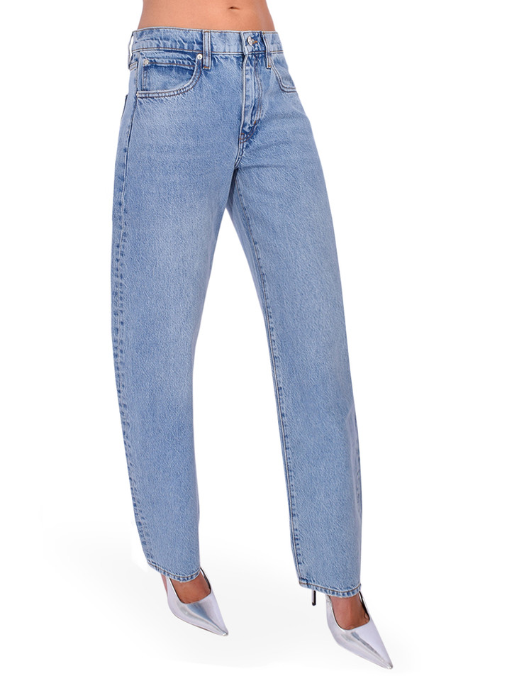 FRAME Low Slung Barrel Jean in Dollhouse Blue Side View 