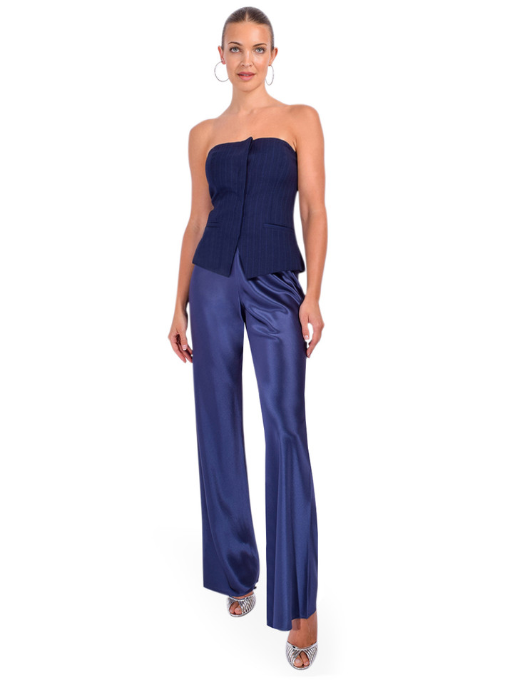 CAMI NYC Bristol Satin Pants in Navy Full Outfit 