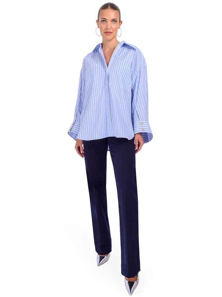 L'AGENCE Nolan Patch Pocket Jean in Deep Midnight Full Outfit 