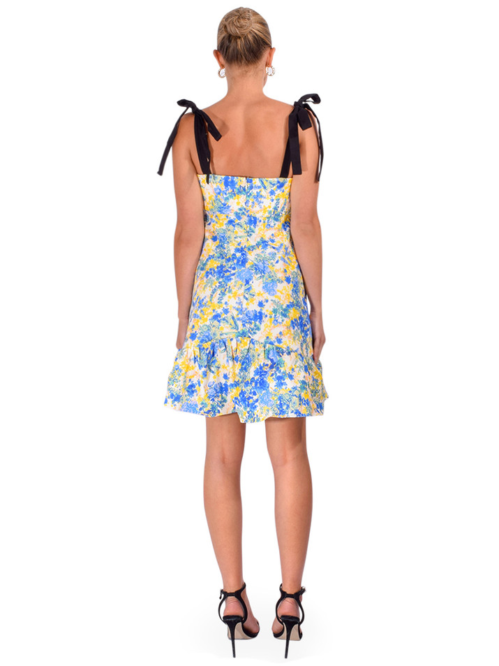 KIKA VARGAS Patsy Mini Dress in Yellow/ Blue Hydrangea Twill Back View 