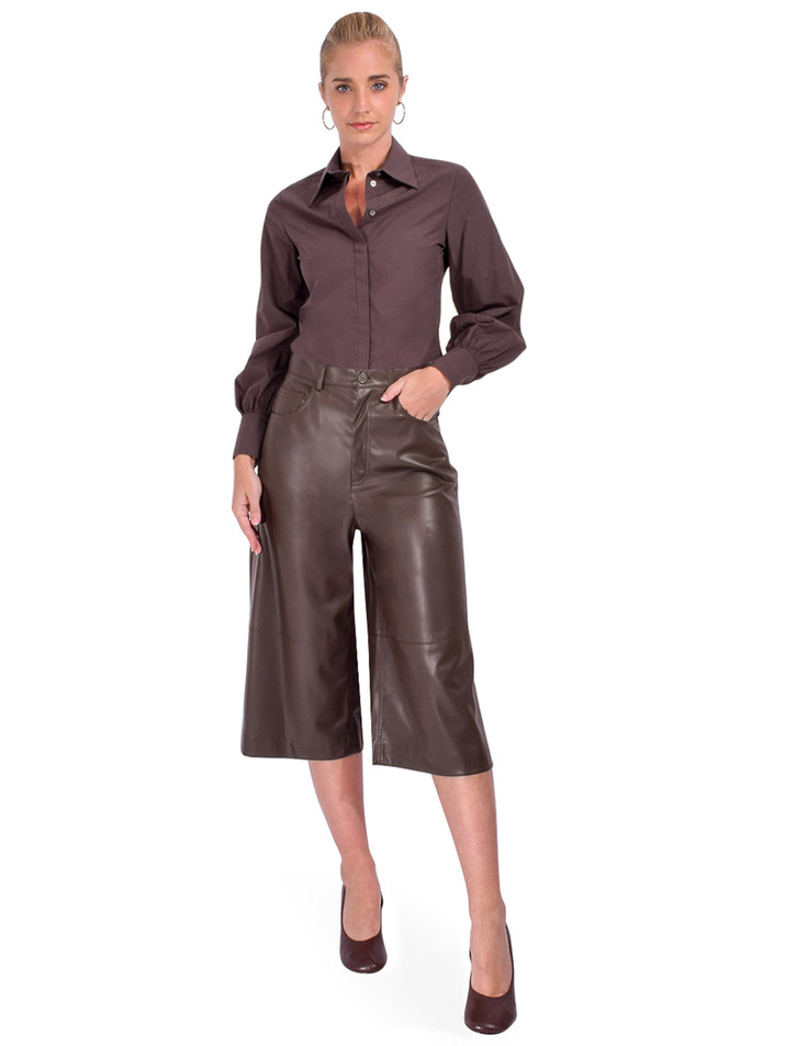 OTTOD'AME Poplin Button-Down Shirt in Chocolate Full Outfit 
