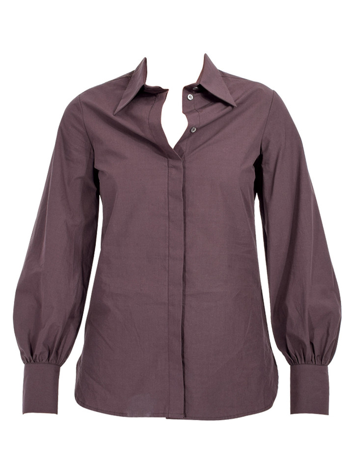 OTTOD'AME Poplin Button-Down Shirt in Chocolate Product Shot 