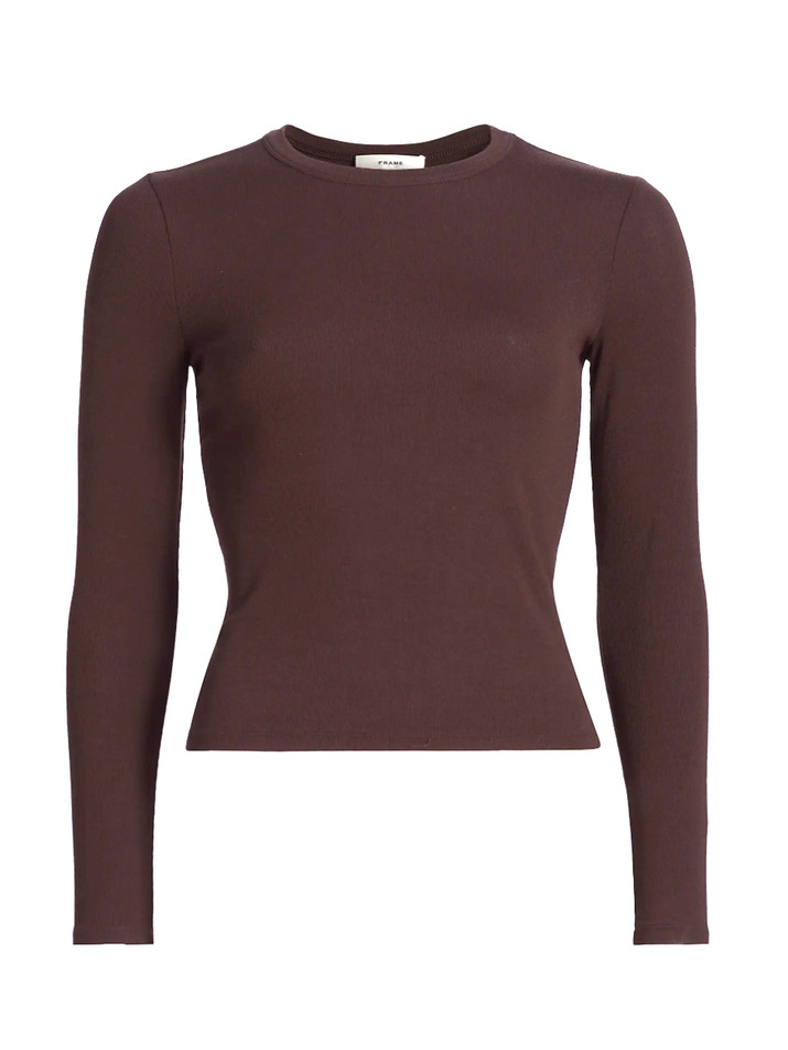 FRAME Rib Crewneck Long-Sleeve T-Shirt in Coffee Product Shot 