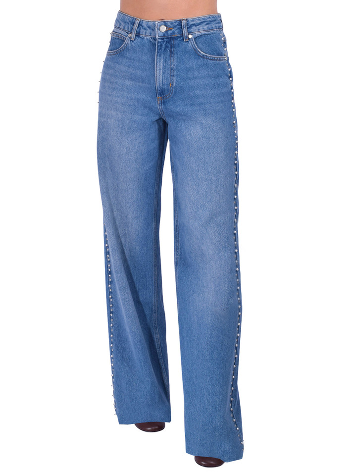 Essentiel Antwerp Interesting Embellished Jeans in Blue Front View 