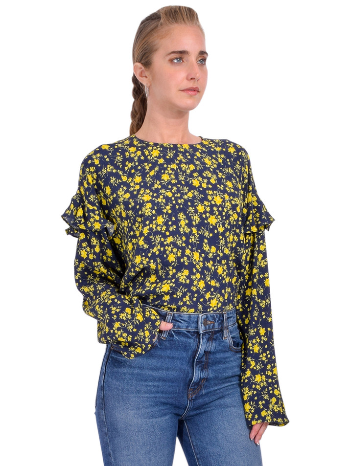 Essential Antwerp Isolde Ruffle Top in Dark Navy Side View 