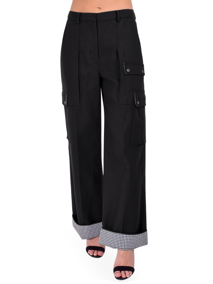 3.1 Phillip Lim Carpenter Cargo Pants with Plaid Cuffs in Black Front View 