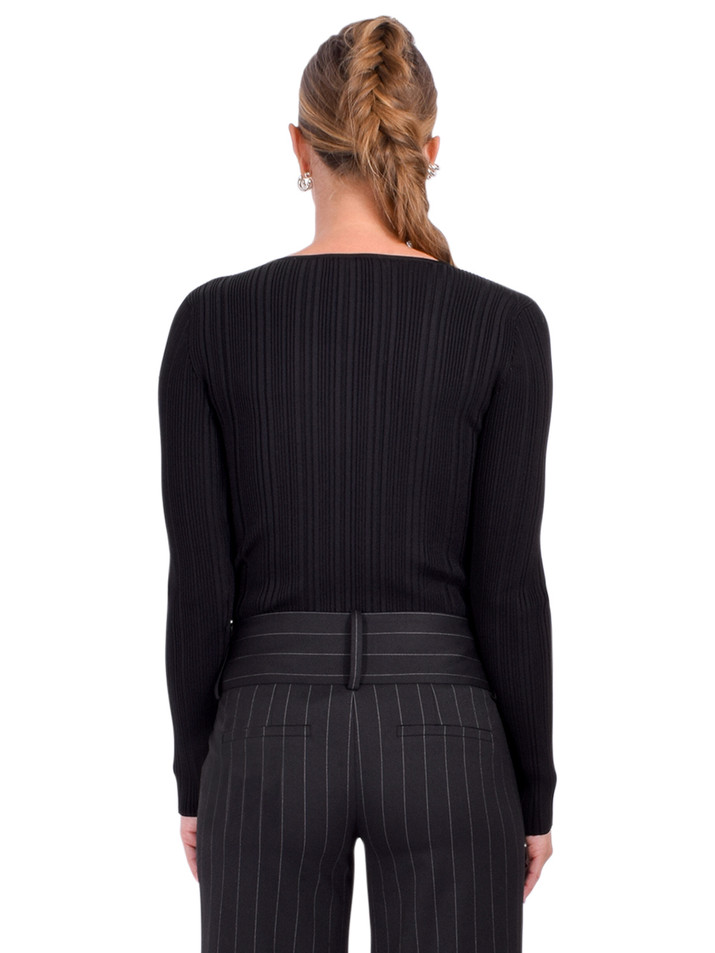 SELF-PORTRAIT Lace Trim Knit Top in Black Back View 