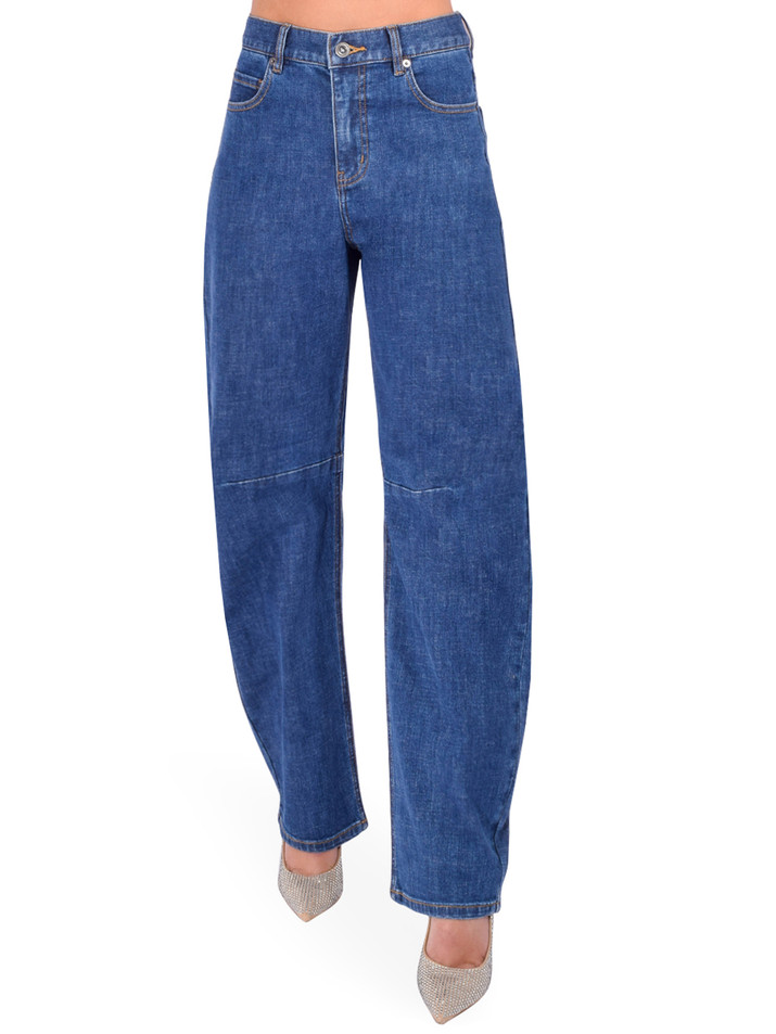 SELF-PORTRAIT Barrel Leg Jeans In Blue Front View 