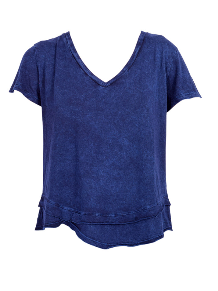 CHRLDR Ava V-Neck Mock Layer T-Shirt in Indigo 