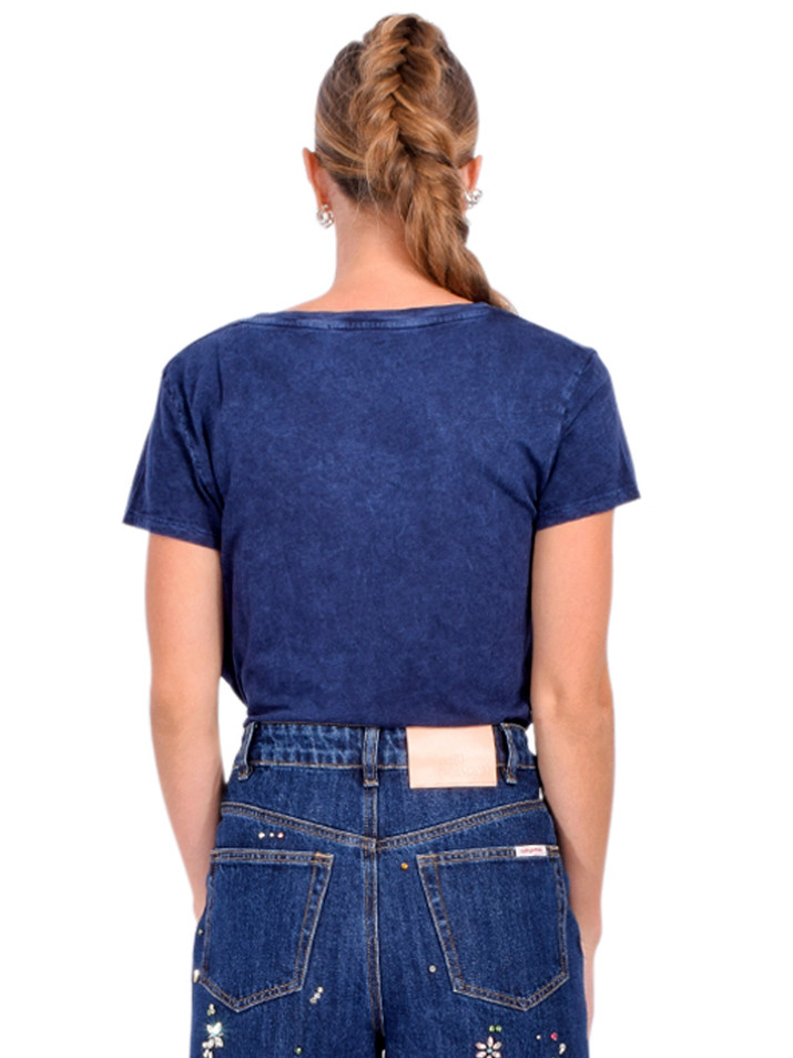 CHRLDR Ava V-Neck Mock Layer T-Shirt in Indigo Back View 