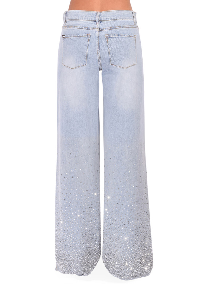 Alice + Olivia Amazing Embellished Low Rise Baggy Jean in Rockstar Blue Back View 