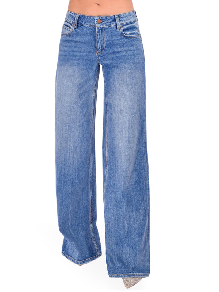 Alice + Olivia Amazing Low Rise Baggy Jean in Brooklyn Blue Front View 