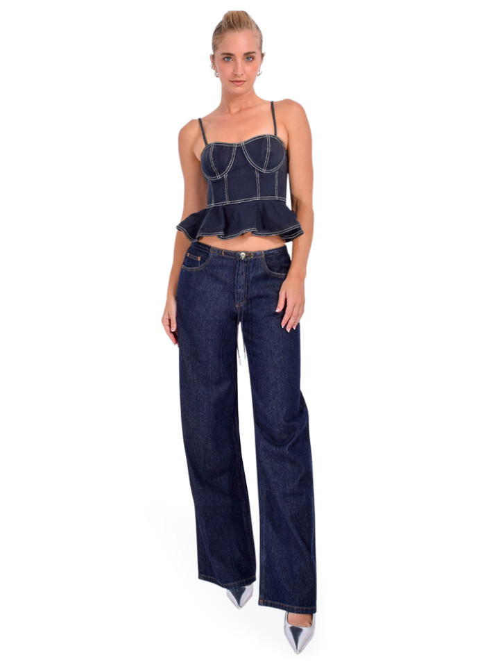 LOVE THE LABEL Tabitha Bustier Top in Pagent Blue Full Outfit 