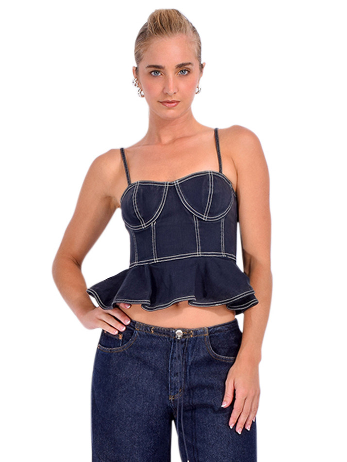 LOVE THE LABEL Tabitha Bustier Top in Pagent Blue Front View 