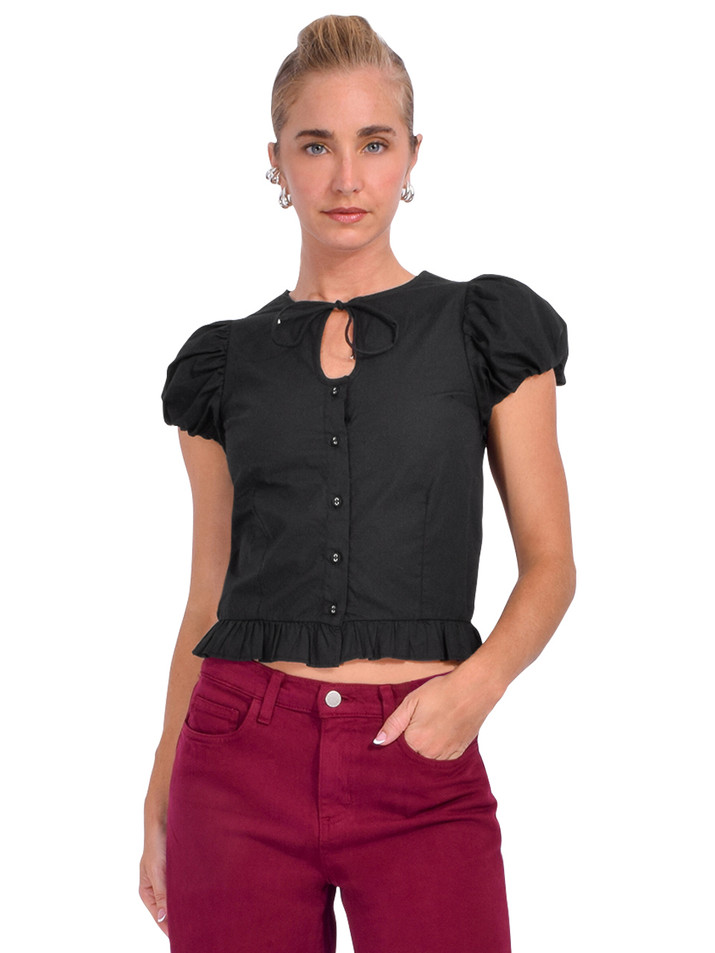 LOVE THE LABEL Iridessa Top in Black Front View 