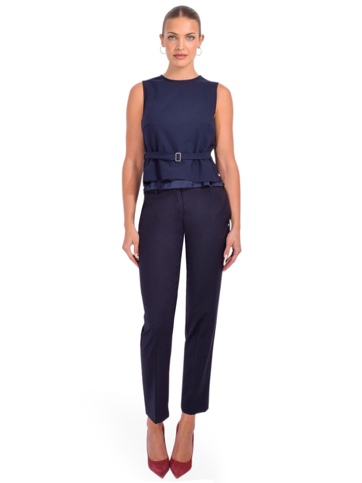 OTTOD'AME Wool Blend Top With Belt In Night Full Outfit 
