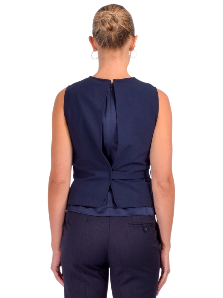 OTTOD'AME Wool Blend Top With Belt In Night Back View 