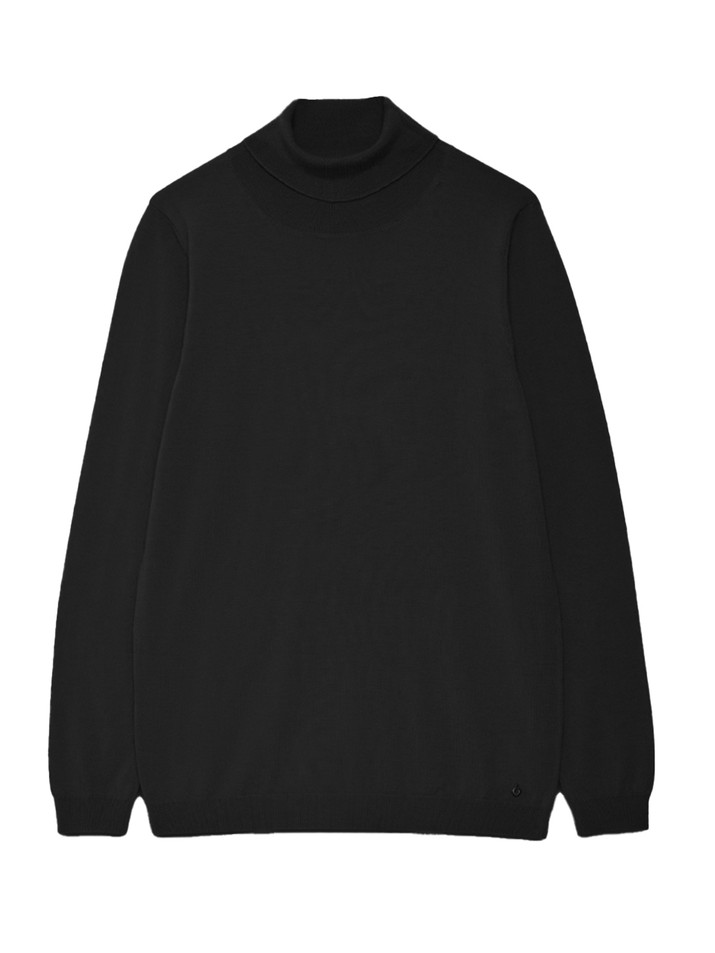 OTTOD'AME Merino Turtleneck Sweater in Black Product Shot 
