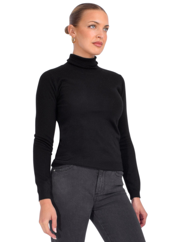 OTTOD'AME Merino Turtleneck Sweater in Black Side View 

