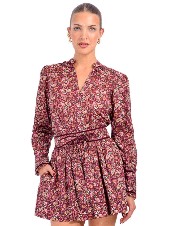 LOVE THE LABEL Cornelia Top in Pippa's Symphony Red Liberty Print Front View 