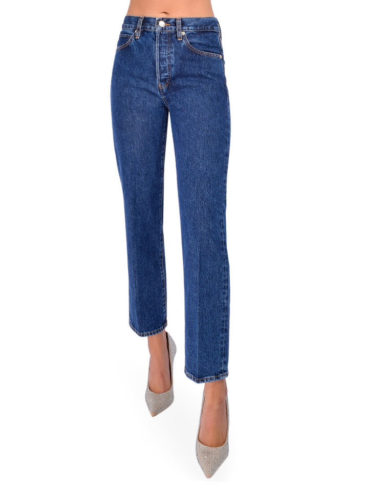 FRAME Vertical Crop Jean in Lavish Blue Front View 
