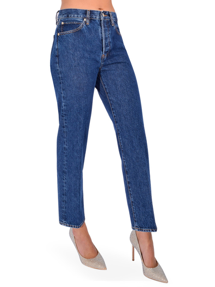 FRAME Vertical Crop Jean in Lavish Blue Side View 