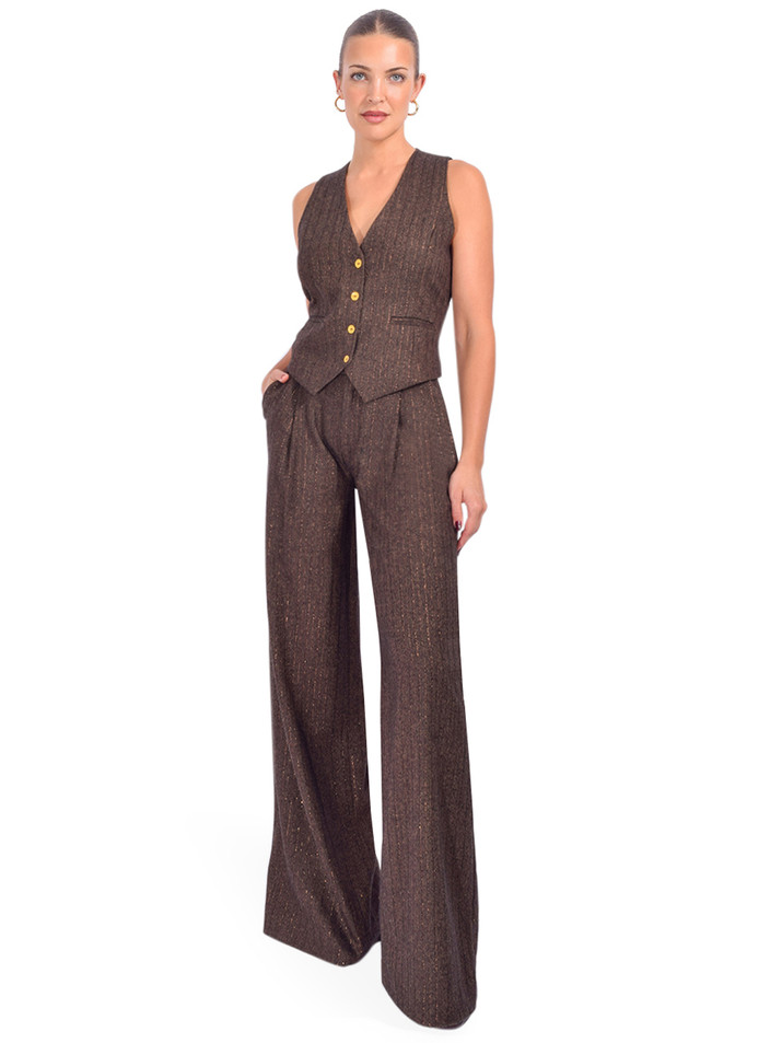L'AGENCE Allanah Pinstriped Trouser in Bronze Full Outfit. 