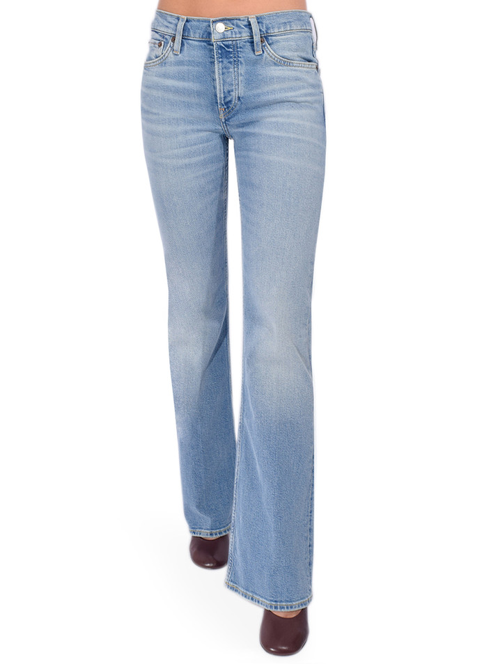 RE/DONE Comfort Stretch 70's Mid Rise Bootcut Jeans in Indigo Front View 
