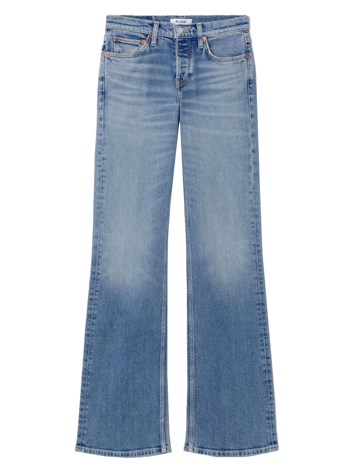RE/DONE Comfort Stretch 70's Mid Rise Bootcut Jeans in Indigo Product Shot 

