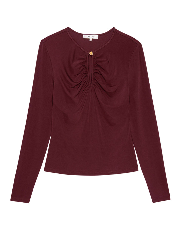 FRAME Keyhole Top in Burgundy Product Shot 