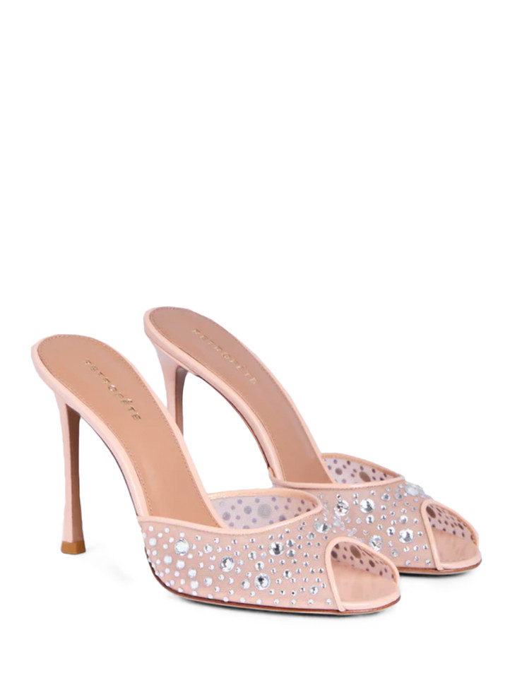 RETROFETE Alonia Embellished Mule in Nude Silver Front Side View 
