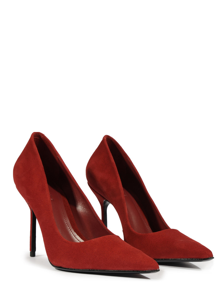 SCHUTZ Gia Suede Pump in Red Brown Front Side View 