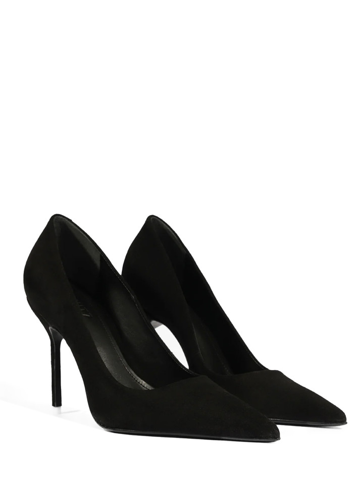 SCHUTZ Gia Suede Pump in Black Front Side View 