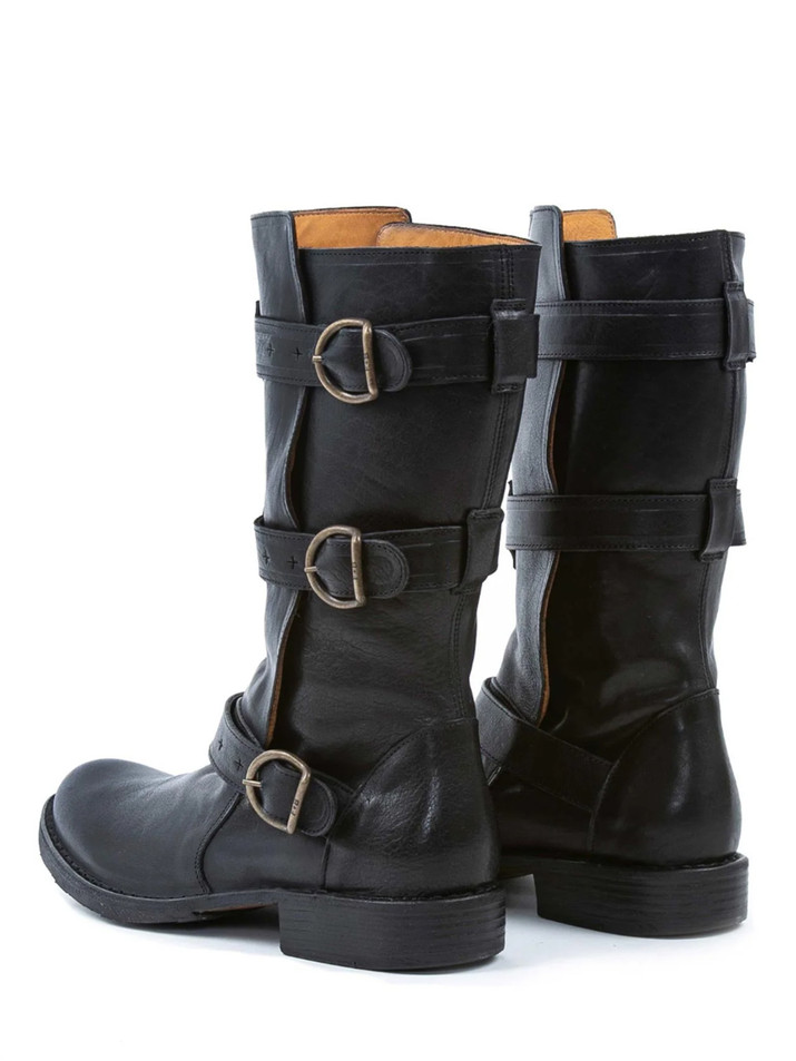 Fiorentini + Baker Eternity Leather Biker Boot in Black Back Side View 