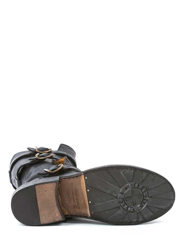 Fiorentini + Baker Eternity Leather Biker Boot in Black Bottom of Boot