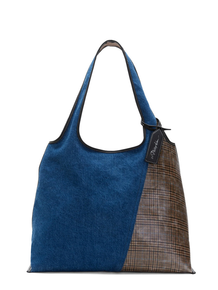 3.1 PHILLIP LIM Denim Patchwork Market Tote in Indigo Multi Front View 