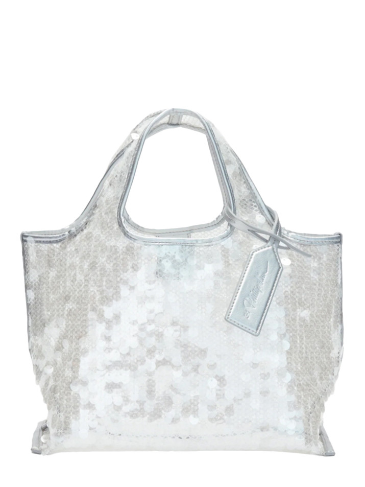 3.1 PHILLIP LIM Mesh Sequin Mini Market Tote in Silver Front View 