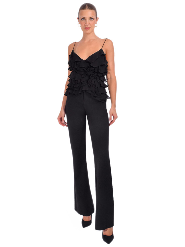Drew Jason Flare Trouser in Black Full Outfit 