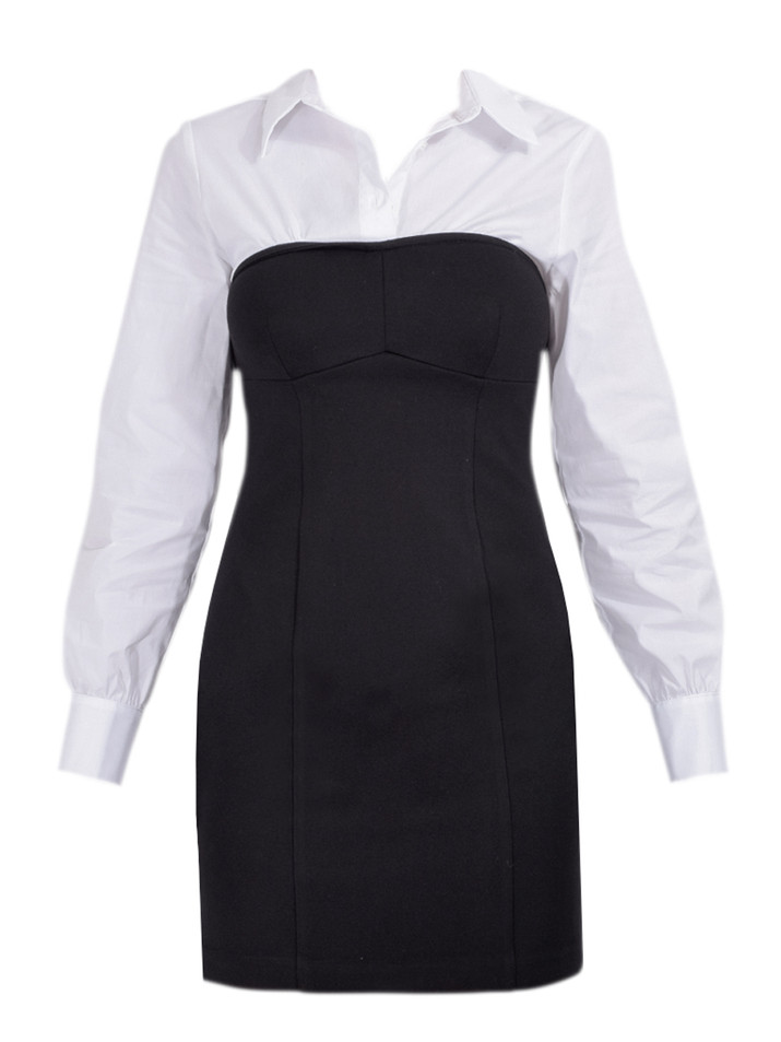 Drew Lucianna Bustier Layered Dress Shirt in Black Product Shot 