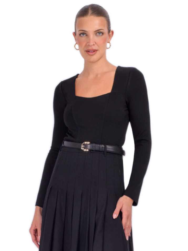 Drew Belen Square Neck Ponte Top in Black Front View 