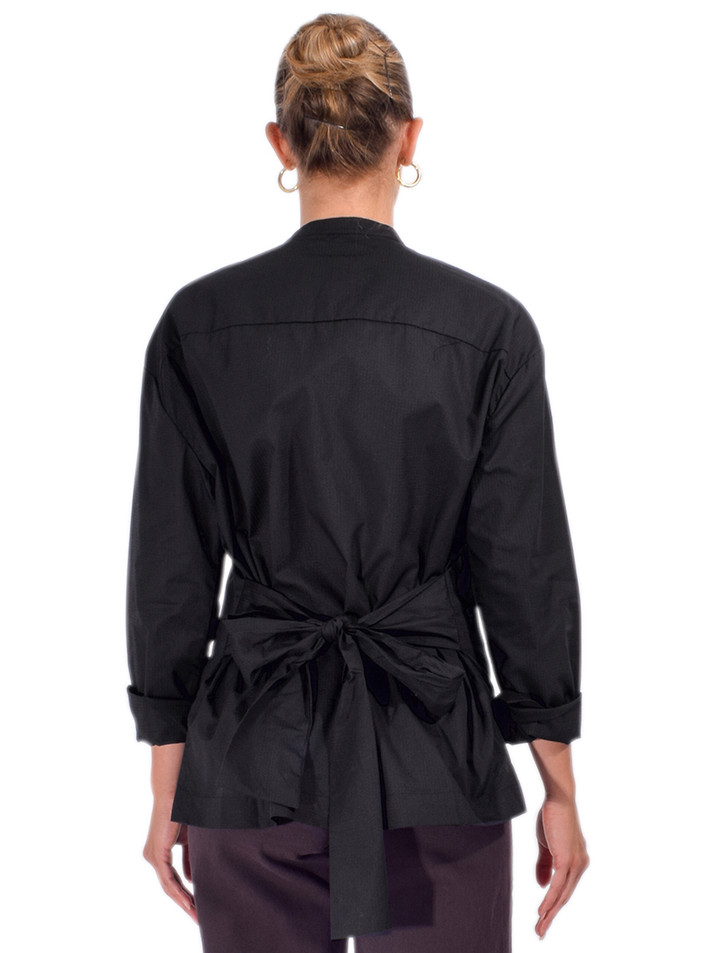CISSA Bow Back Shirt in Black Dobby Back View 