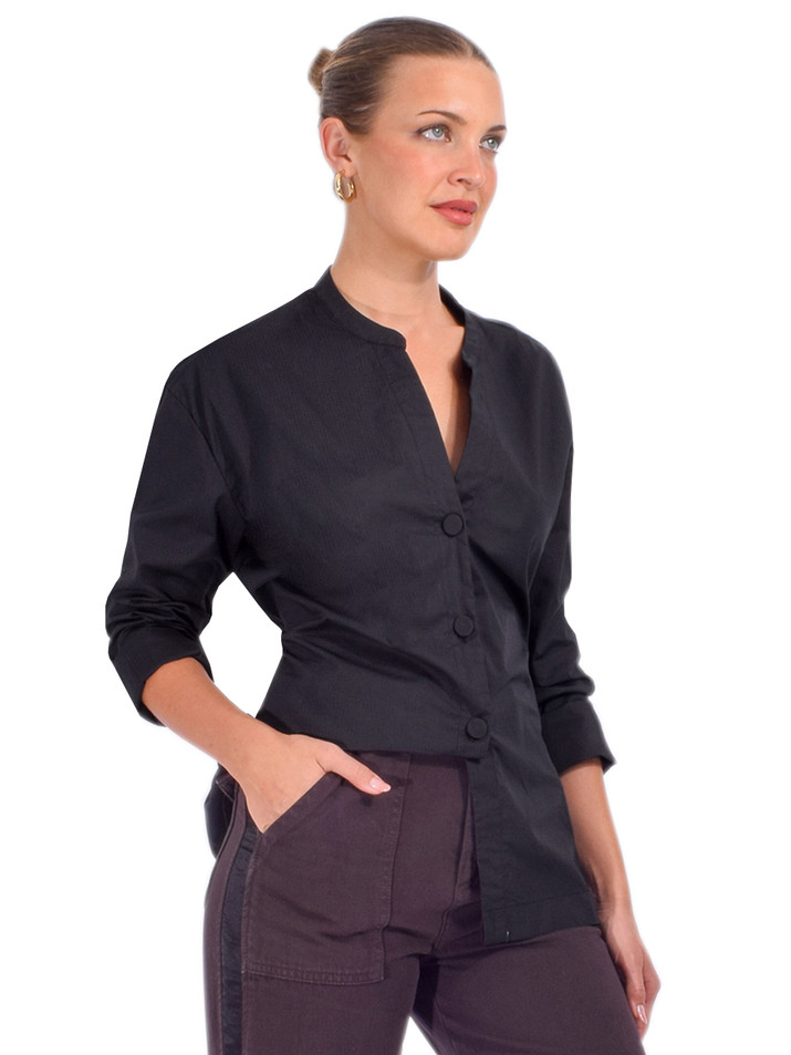 CISSA Bow Back Shirt in Black Dobby Side View 