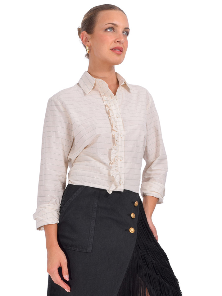 Cissa Waterfall Top in Cream Stripe Side View 