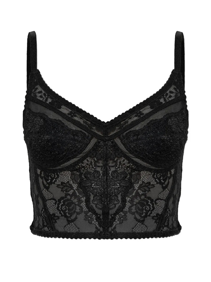Self-Portrait Lace Corset Top in Black Product Shot 
