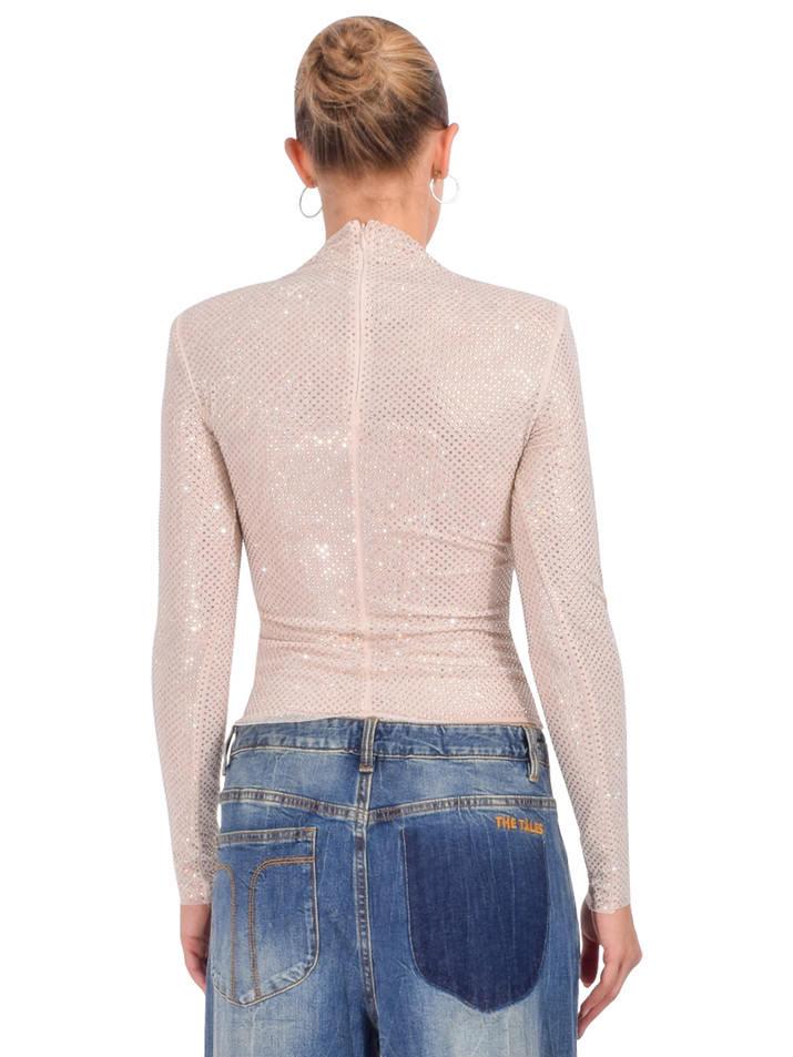 Self-Portrait Crystal Embellished Gathered Top in Champagne Back View 
