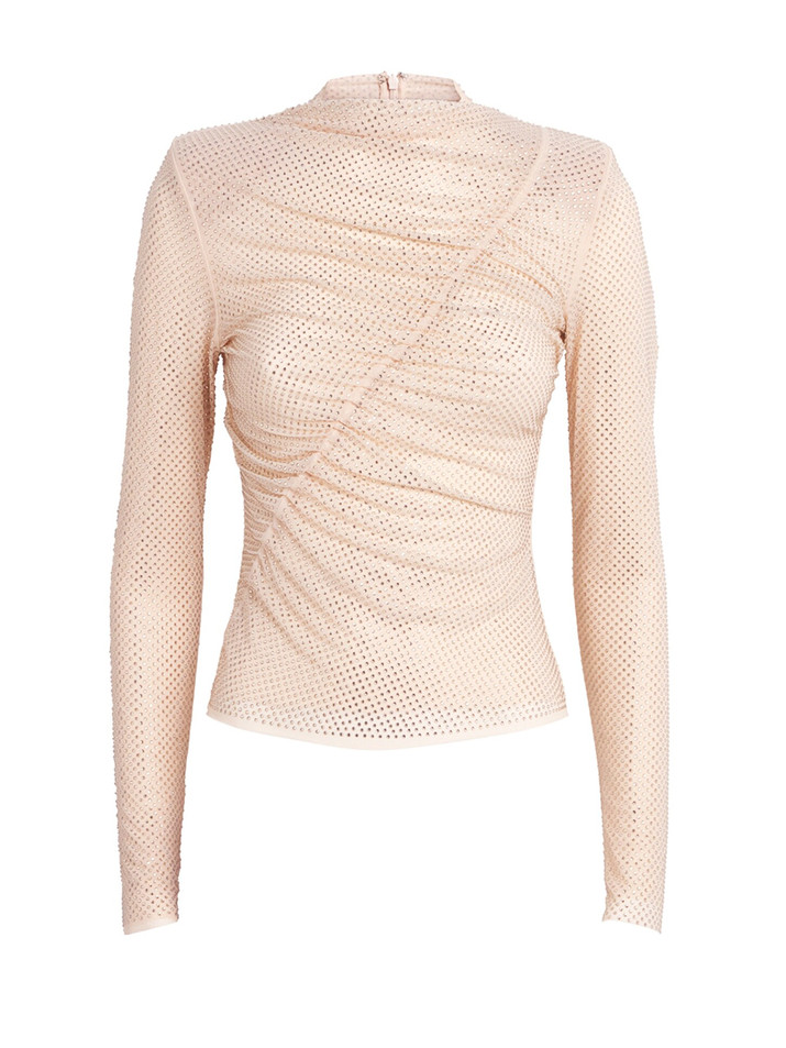 Self-Portrait Crystal Embellished Gathered Top in Champagne Product Shot 